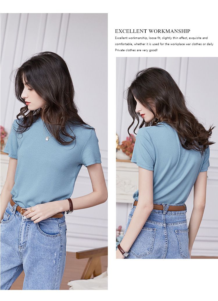 慵懶格調圓領短袖上衣-淺紫色 (M)