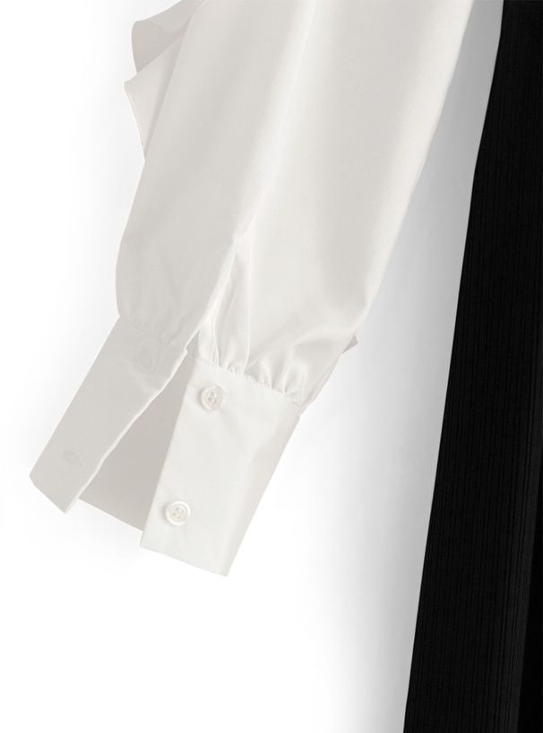 日本 GRL - 浪漫無敵荷葉邊拼接洋裝-白x黑