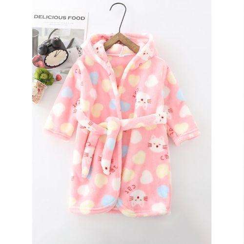 超柔軟珊瑚絨浴袍睡衣-粉色小貓
