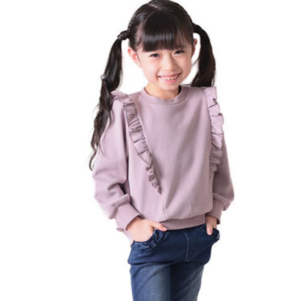 日本 TORIDORY - 浪漫荷葉設計長袖上衣-A雙肩-紫