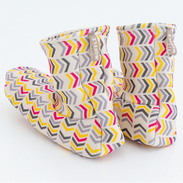 日本 BISQUE - 機能保暖足袋型止滑室內襪-幾何拼接-粉紅 (M(23-24.5))