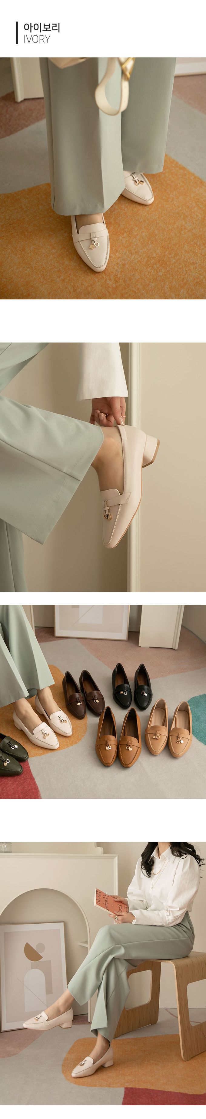 韓國 PINKELEPHANT - 鎖釦裝飾矮跟樂福鞋(3cm)-象牙白