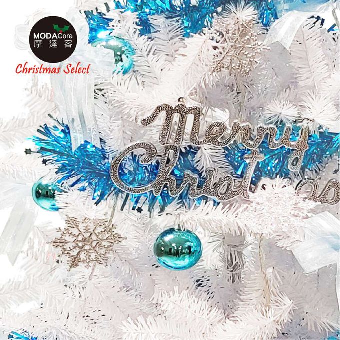 MODACore 摩達客 - 摩達客耶誕-8尺/8呎(240cm)特仕幸福型裝飾白色聖誕樹+冰雪銀藍系全套飾品配件不含燈/本島免運費