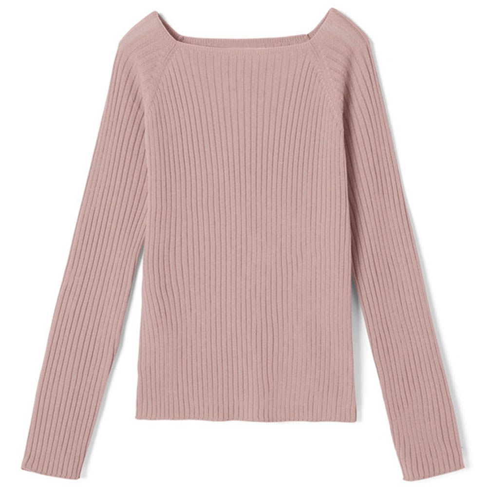 法式方領羅紋針織上衣-淺粉紅