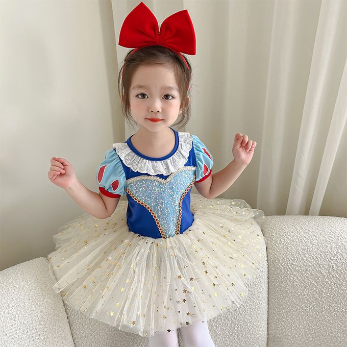 短袖造型公主裙/芭蕾舞裙-卡通人物-白雪公主-藍+奶油黃
