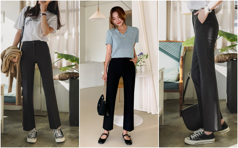 韓國 ENVYLOOK - 打褶修身西裝褲-黑