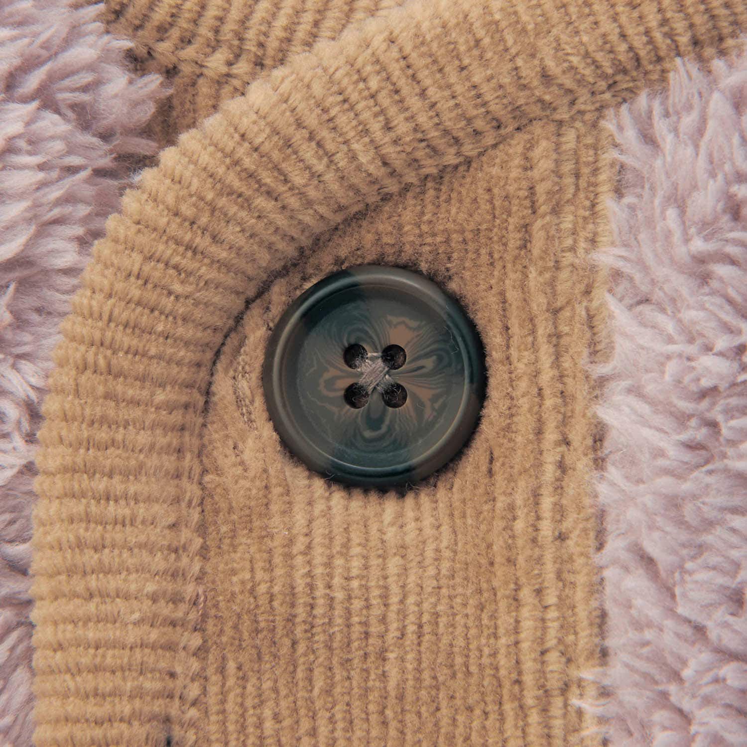 日本千趣會 - 燈芯絨拼接泰迪熊保暖外套-撞色-灰粉x卡其