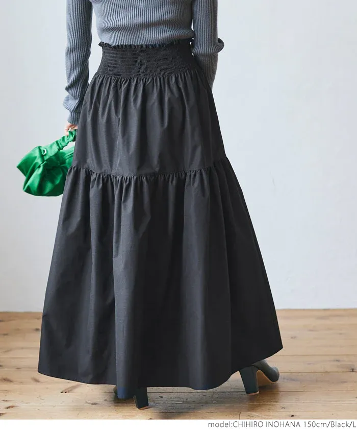 日本 COCA - 皺褶分層顯瘦長裙-黑