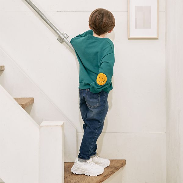 日本 b-ROOM - 療癒笑臉刺繡長袖上衣-深藍