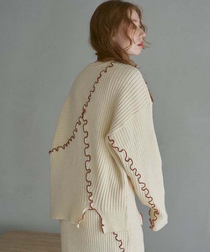 日本 Bab - 柔美曲線點綴寬鬆感針織上衣-灰藍