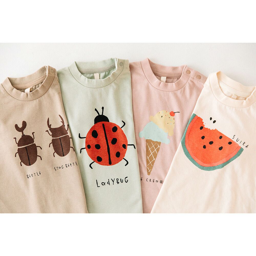 日本 ma lalumiere store - 百搭印花圓領短袖上衣-瓢蟲-淺綠