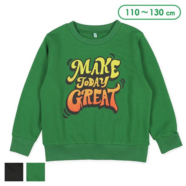 日本西松屋 - 裏毛圓領印花長袖上衣-Make today great-黑