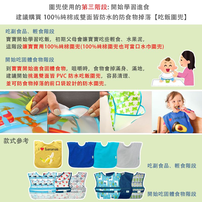 美國 green sprouts - 小綠芽魔鬼氈雙面防水/防食物掉落長袖圍兜單入組-蝴蝶滿園