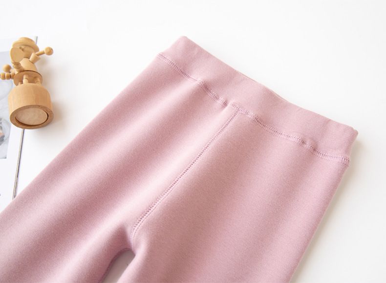 FANMOU - 加絨腰鬆緊兒童內搭褲-木耳邊蝴蝶結-深灰色