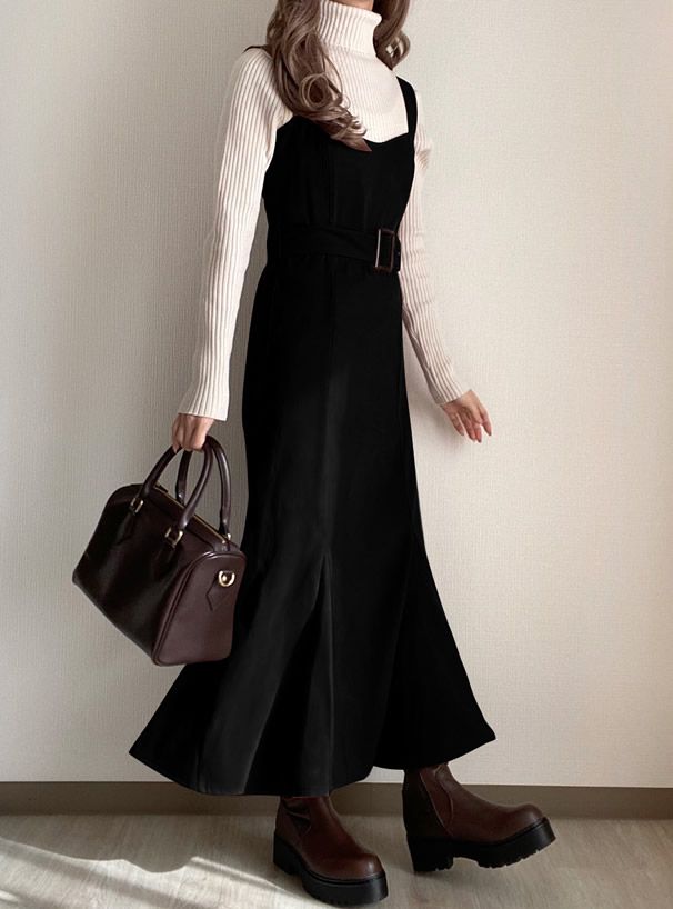 日本 GRL - 麂皮感愛心領魚尾吊帶裙-罌粟粉