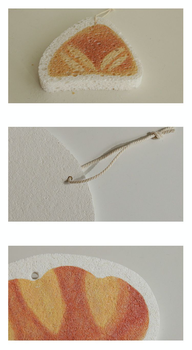 卡通吸水印花壓縮木漿海綿洗碗刷-橢圓麵包 (12.3x8cm)