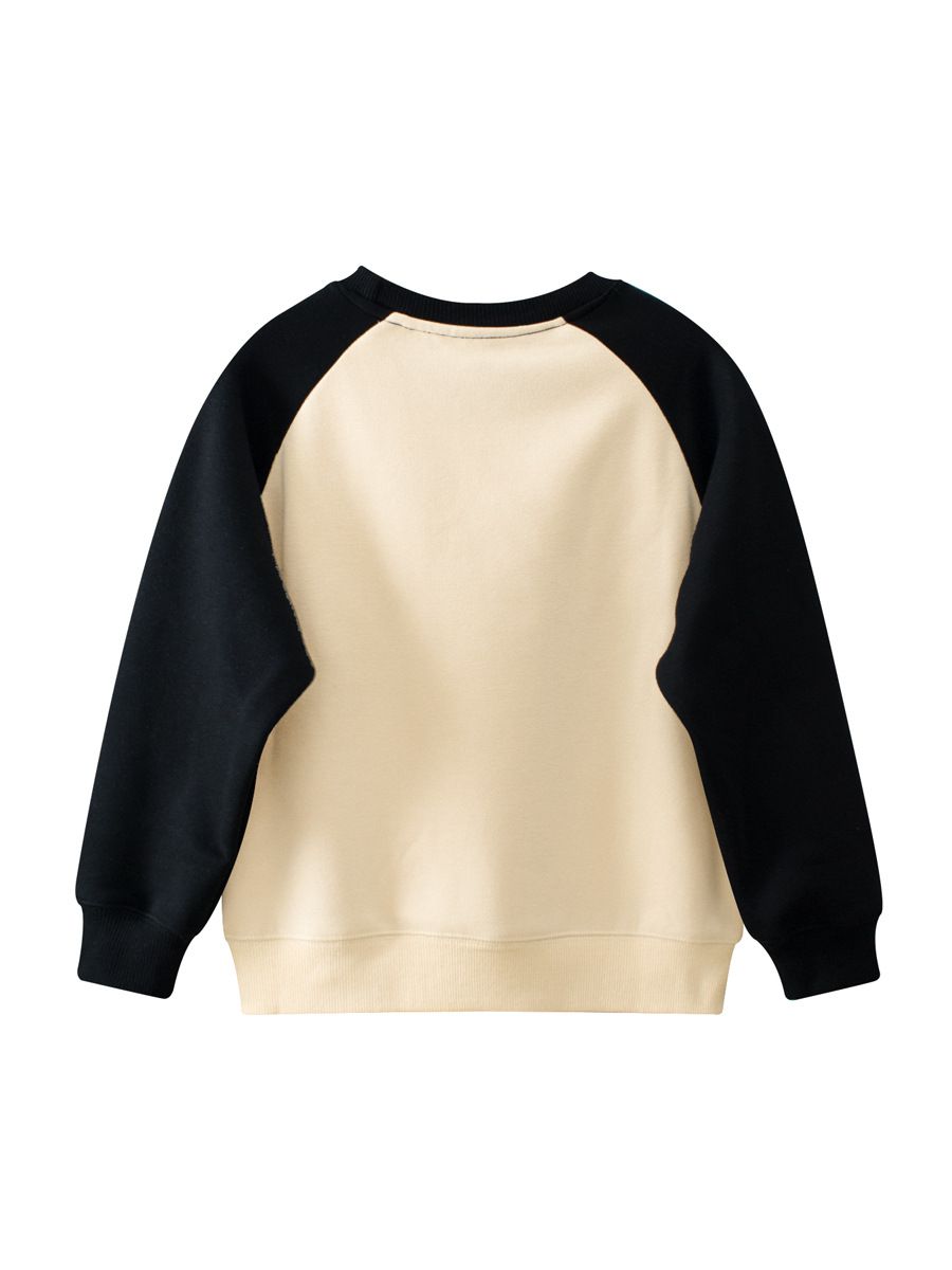 (大童)加絨圓領長袖上衣/大學T-熊熊散步-黑+杏