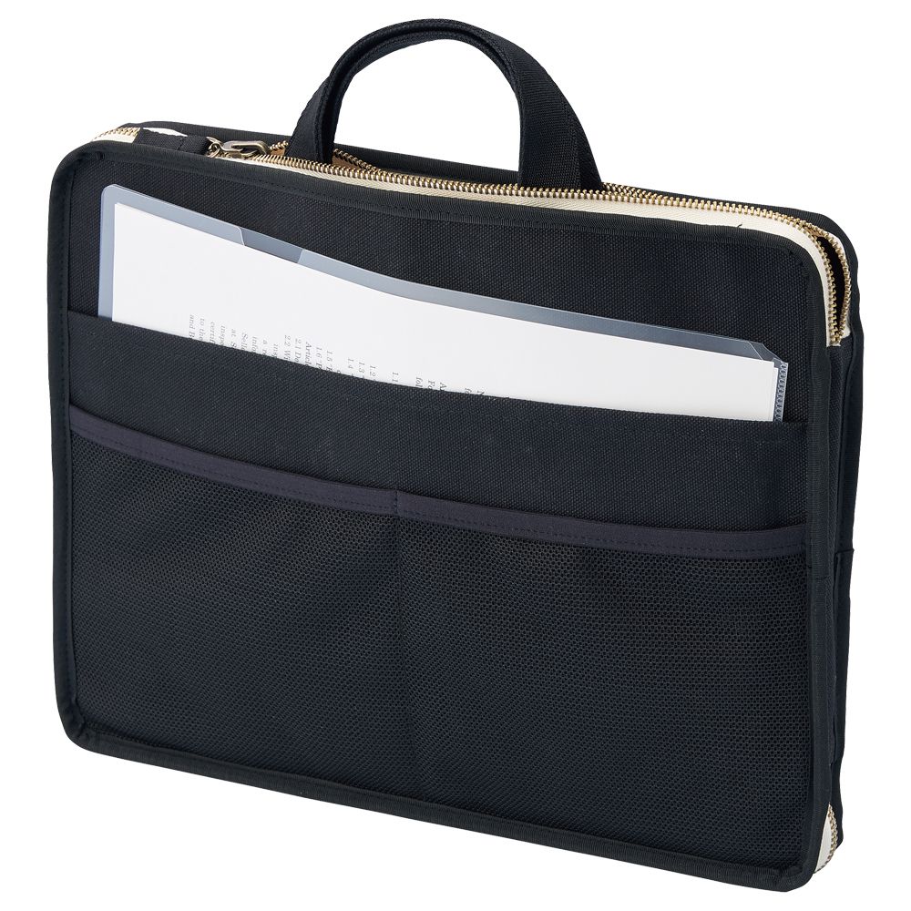 日本文具 LIHIT - 日本國產帆布雙向站立全開筆電包/公事包-深藍 (13吋適用)