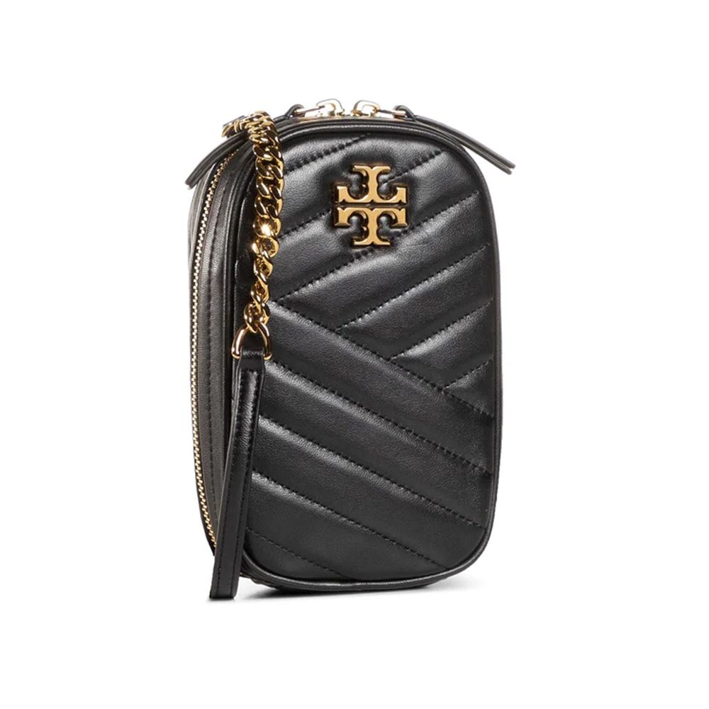 拉鍊皮革手機斜背包 (黑色)