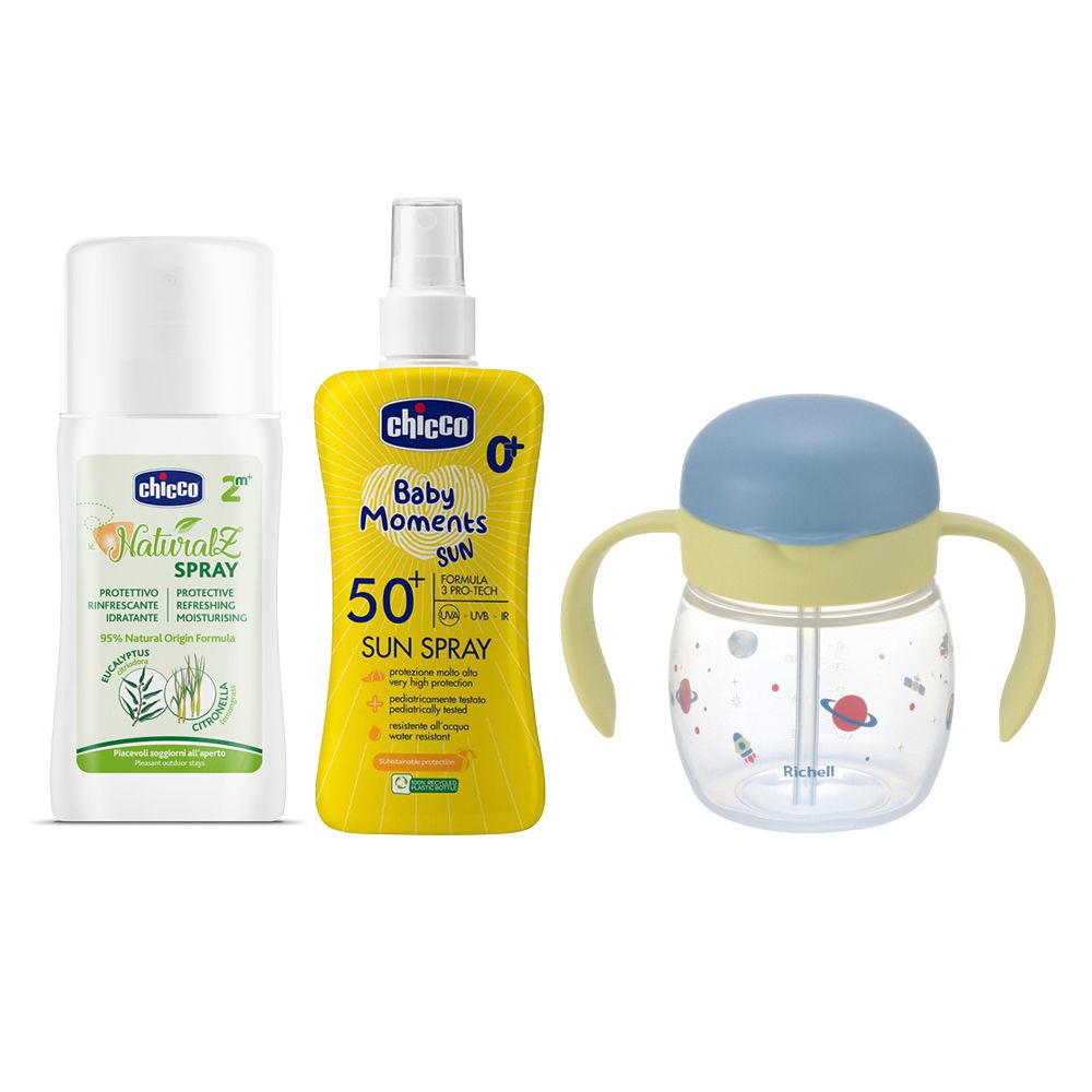 寶貝嬰兒輕潤防曬噴液SPF50+NaturalZ植萃清爽防蚊噴液100ml+利其爾T.L.I吸管/入口式直飲水杯200ml-吸管藍宇宙