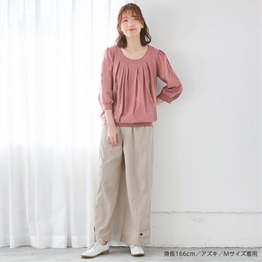 日本 BELLUNA - 100%棉柔軟抓皺長袖上衣-海軍藍