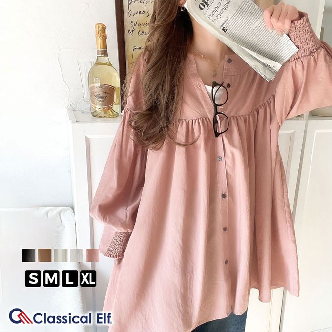 日本 Classical Elf - 前後2way飄逸感澎澎七分袖襯衫-粉紅