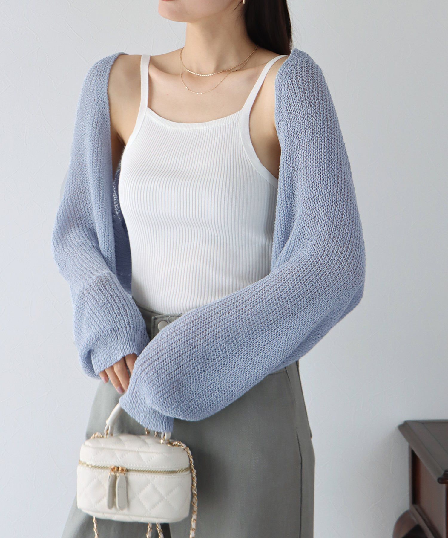 日本 BLUE EAST - 百搭開襟短版針織外套-米杏