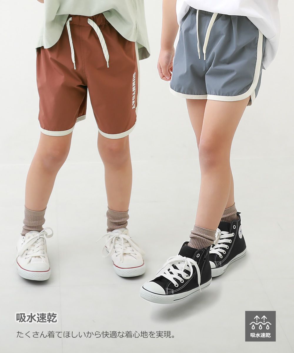 日本 devirock - 速乾撞色線條運動短褲-墨綠