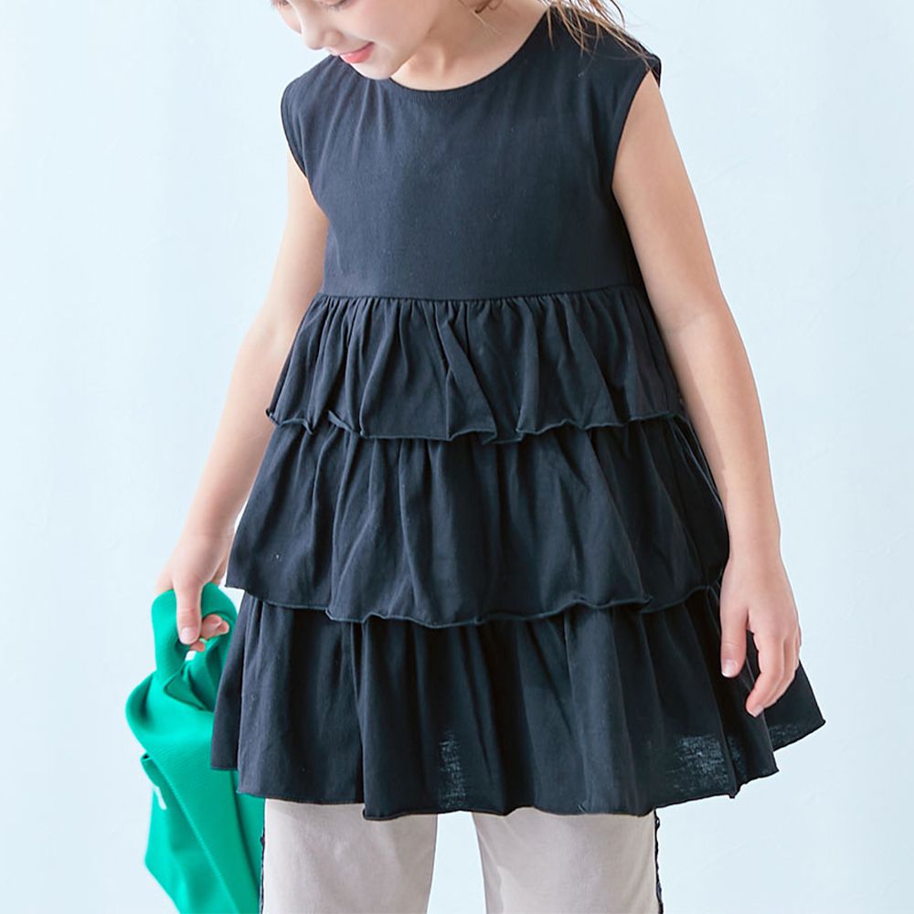 俏皮分層荷葉無袖洋裝/長上衣-黑