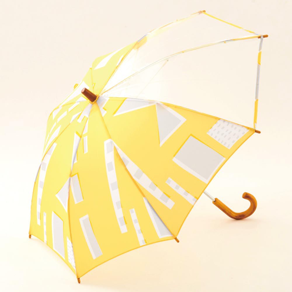 日本代購 - 印花透明窗兒童雨傘-幾何想像-亮黃 (45cm(身高105-110cm))