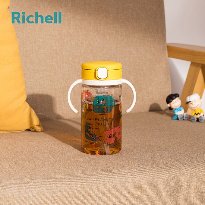 日本 Richell 利其爾 - 史努比吸管水杯320ML-黃色