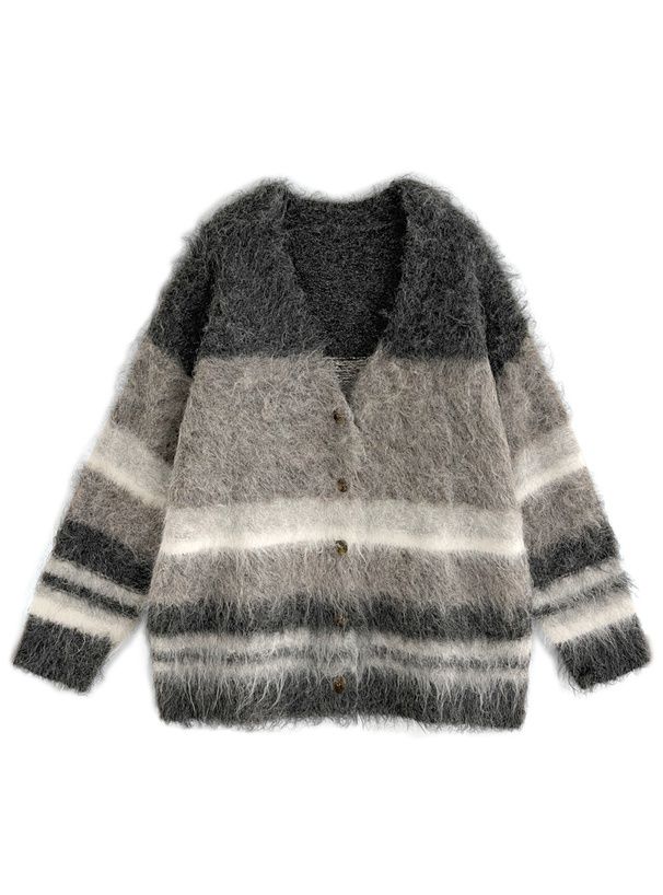 日本 GRL - 時尚感撞色毛絨長版外套-深灰黑 (F)