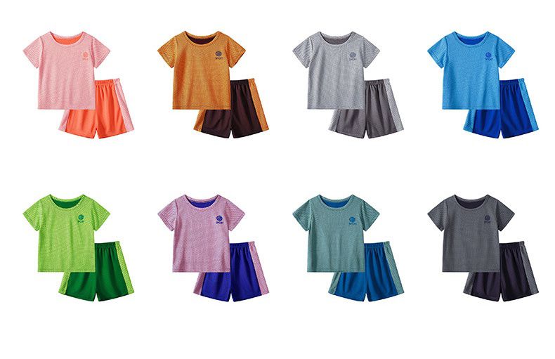 兒童速乾網眼短袖運動套裝-Sport籃球-淺灰色