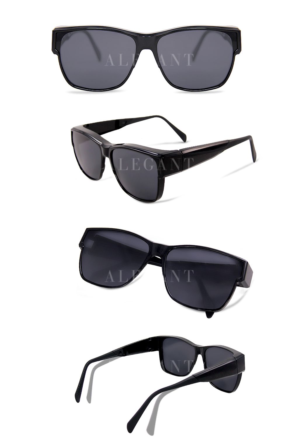 ALEGANT - 潮流烤漆黑方框可彎折鏡腳全罩式偏光墨鏡│外掛式UV400太陽眼鏡包覆套鏡│車用太陽眼鏡