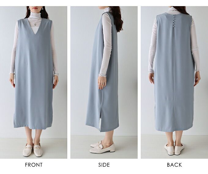 日本 BLUE EAST - 2WAY率性簡約V領連身洋裝/背心裙-黑