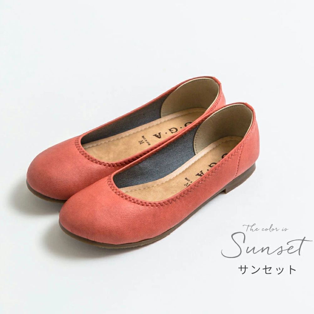 日本女裝代購 - 日本製 仿皮柔軟休閒平底包鞋-夕陽紅