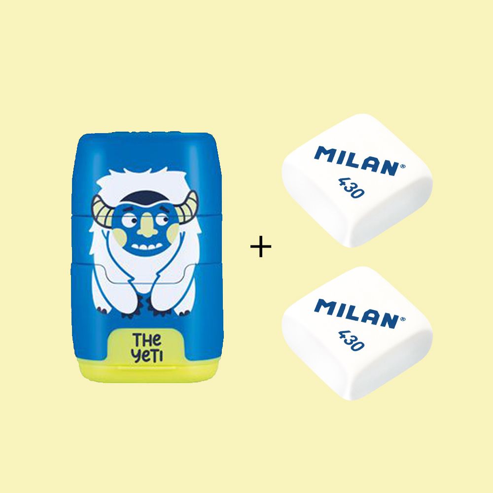 MILAN - COMPACT橡皮擦+削筆器(含補充橡皮擦2入)_雪怪Yeti_藍