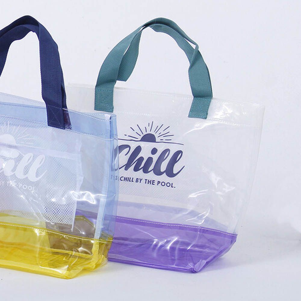 撞色果凍系PVC玩水托特包-白x紫 (26x30x15cm)