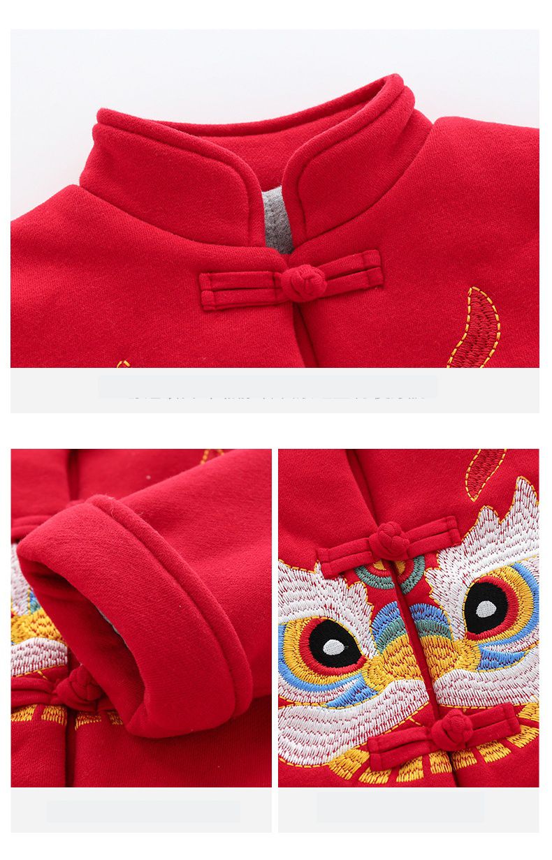 漢服風喜氣拜年立領盤釦外套-醒獅-紅色