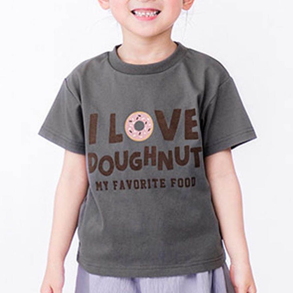 甜美女孩圓領短袖上衣-甜甜圈-炭灰