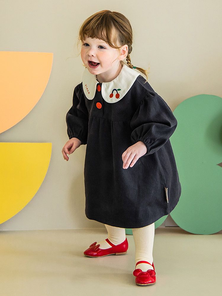 韓國Pimpollo - 小櫻桃泡泡袖洋裝-綠