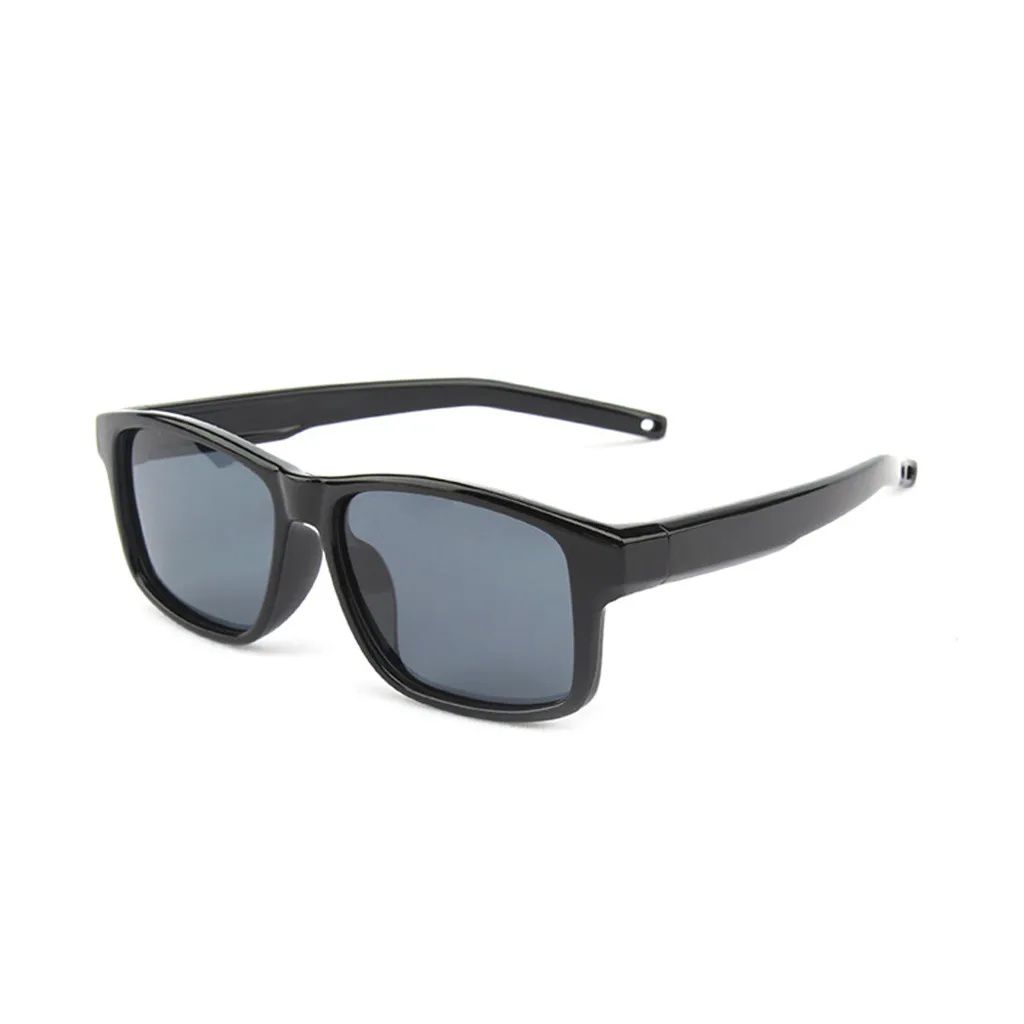 ALEGANT - 潮流率性黑中性兒童專用輕量方形彈性偏光墨鏡│UV400太陽眼鏡