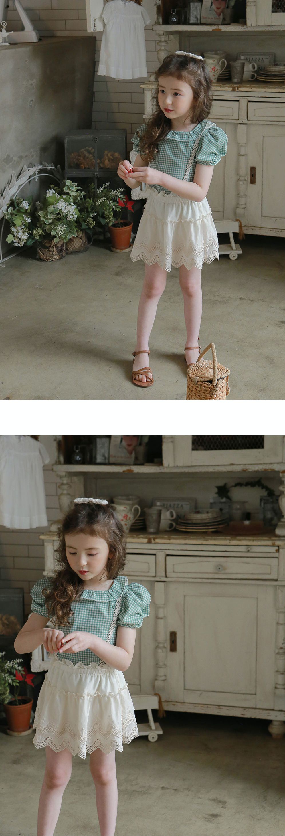 韓國 PuellaFLO - 露背交叉荷葉領公主袖上衣-綠