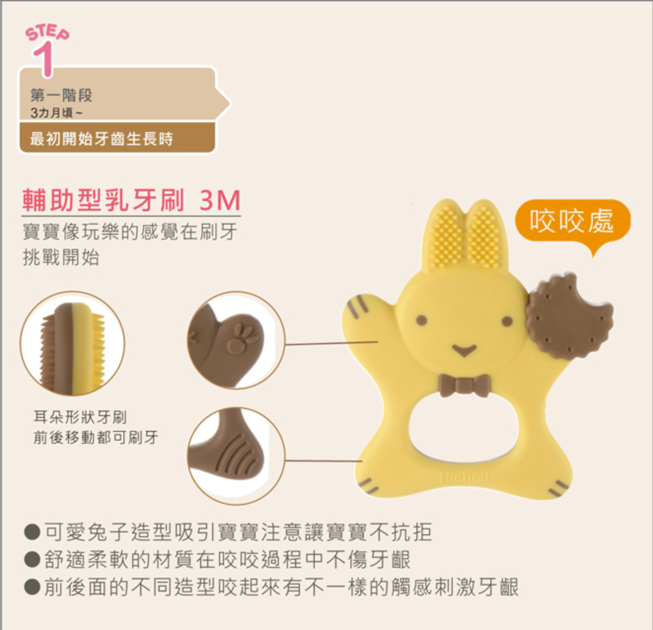 日本 Richell 利其爾 - 輔助型牙刷套組_3M~8M-3m~8m適用-組合