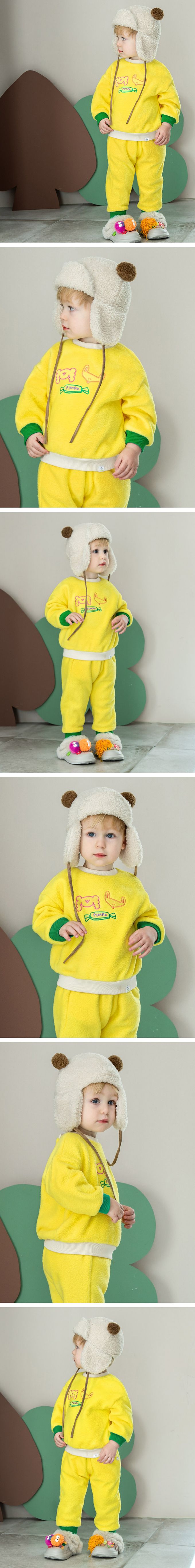 韓國Pimpollo - 手繪動物泰迪絨毛長袖套裝-黃