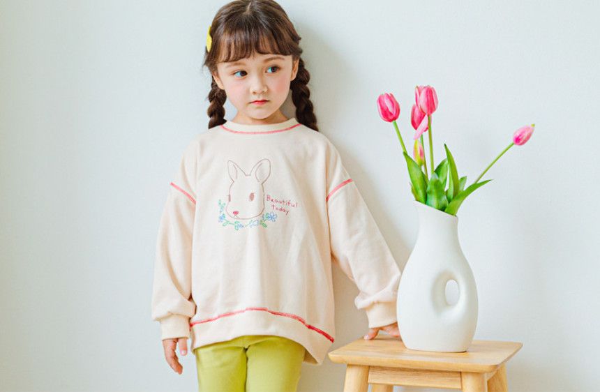 韓國 Bebezoo - 色線印花圓領長袖上衣-起司鼠