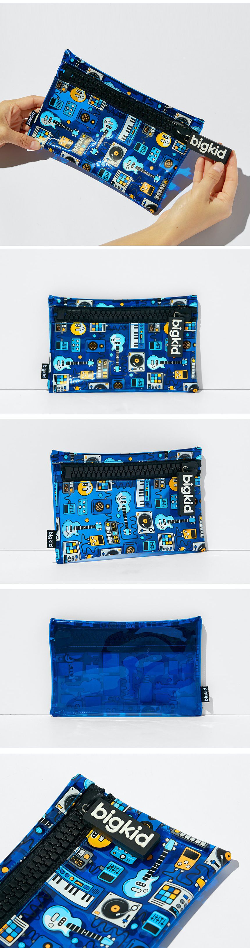 韓國 bigkid - 大拉鍊閃亮亮收納袋/鉛筆盒-電子音樂 (22.5X16cm)