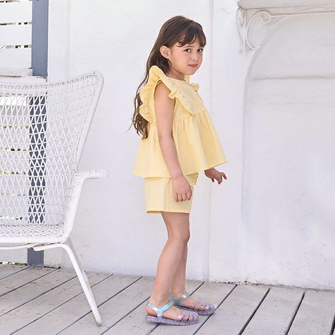 日本 Lycee mine - 可愛飄逸荷葉邊無袖上衣-檸檬黃