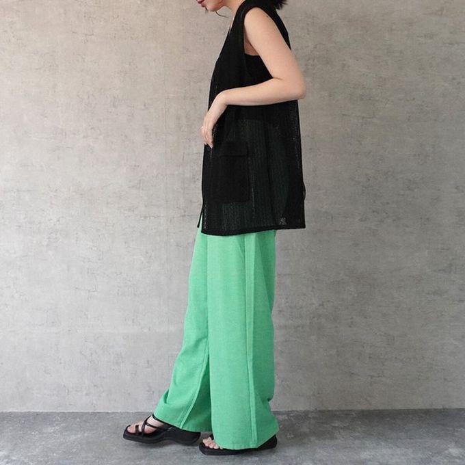 日本女裝代購 - 接觸涼感 腳長效果抗皺休閒寬褲-黑