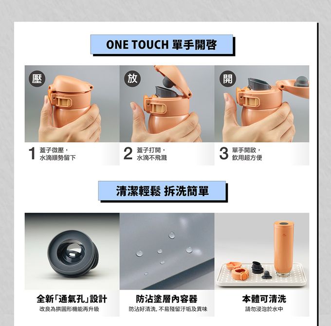 象印 - 【出清】超輕量一體式杯蓋彈蓋式不鏽鋼真空保溫杯-SM-WR48E-清空藍AP-480ml